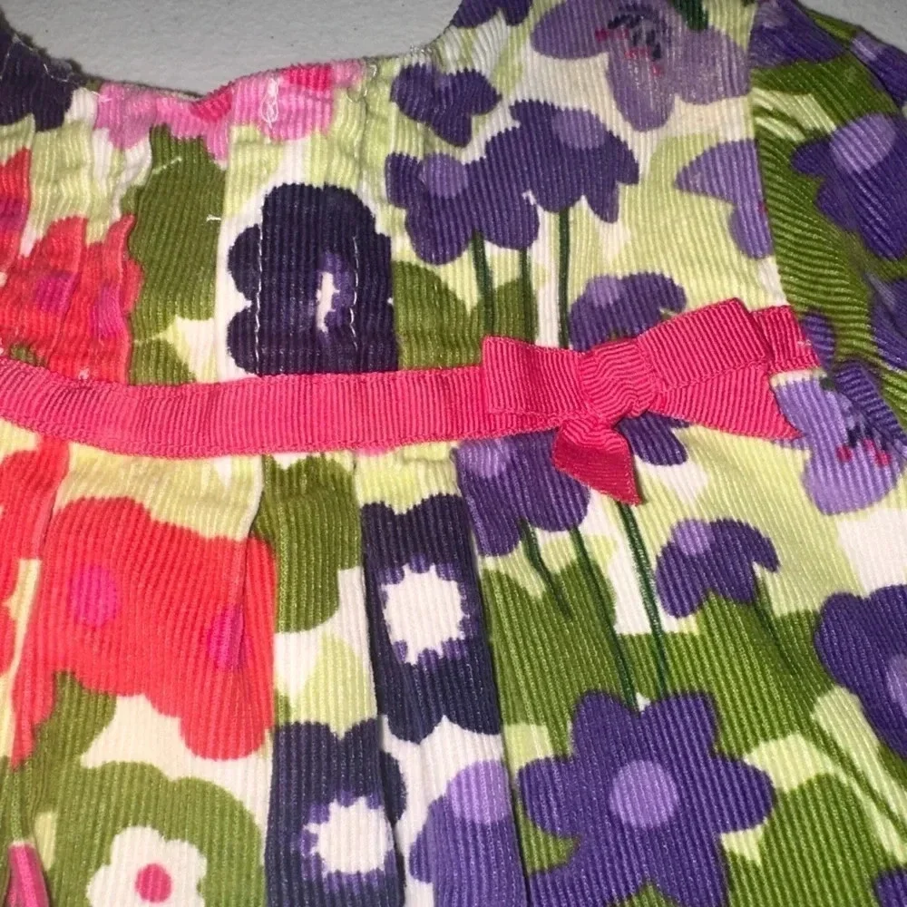 Gymboree Girls. Size 6-12m Cotton Corduroy Floral Dress Pink Green Purple